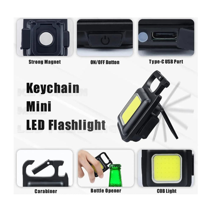 Keychain COB-LED flashlight - rechargeable - 3 light modes | Kalsten