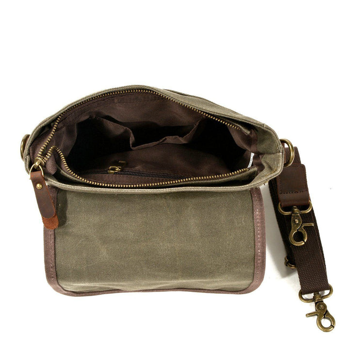 Kalsten | HorizonPath - Compact Vintage Shoulder Bag - High-Quality Waxed Cotton and Full-Grain Leather