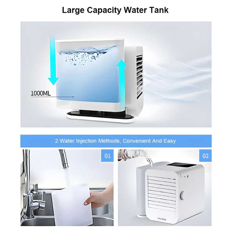 MicroCool Mini Air Conditioner Portable Evaporative Swamp Cooler with 1000ml Water Tank | Kalsten