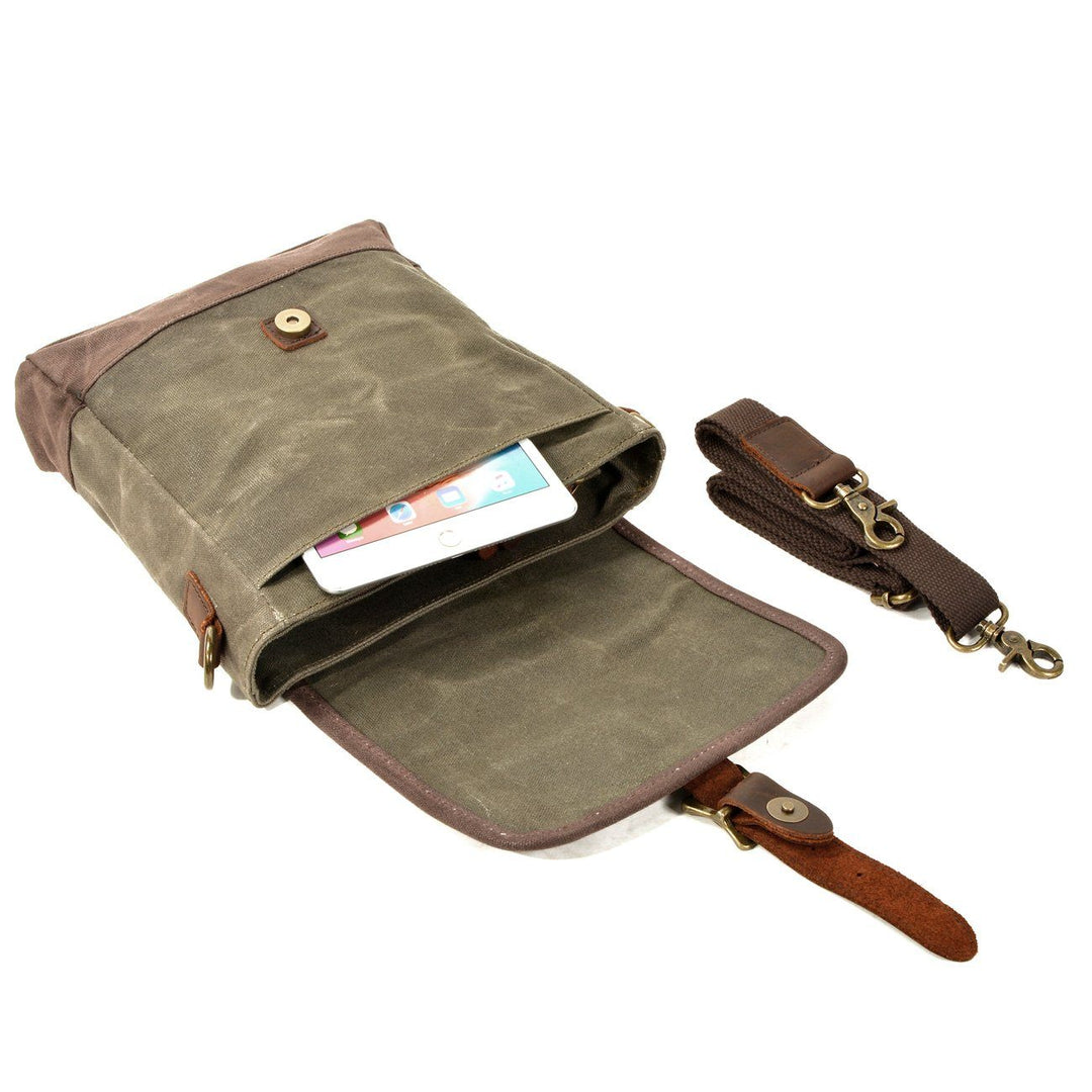 Kalsten | HorizonPath - Compact Vintage Shoulder Bag - High-Quality Waxed Cotton and Full-Grain Leather