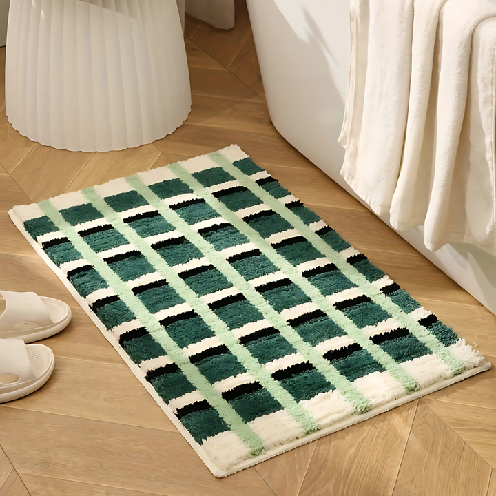 Kalsten | Moss Green Geometric Flock Bath Mat