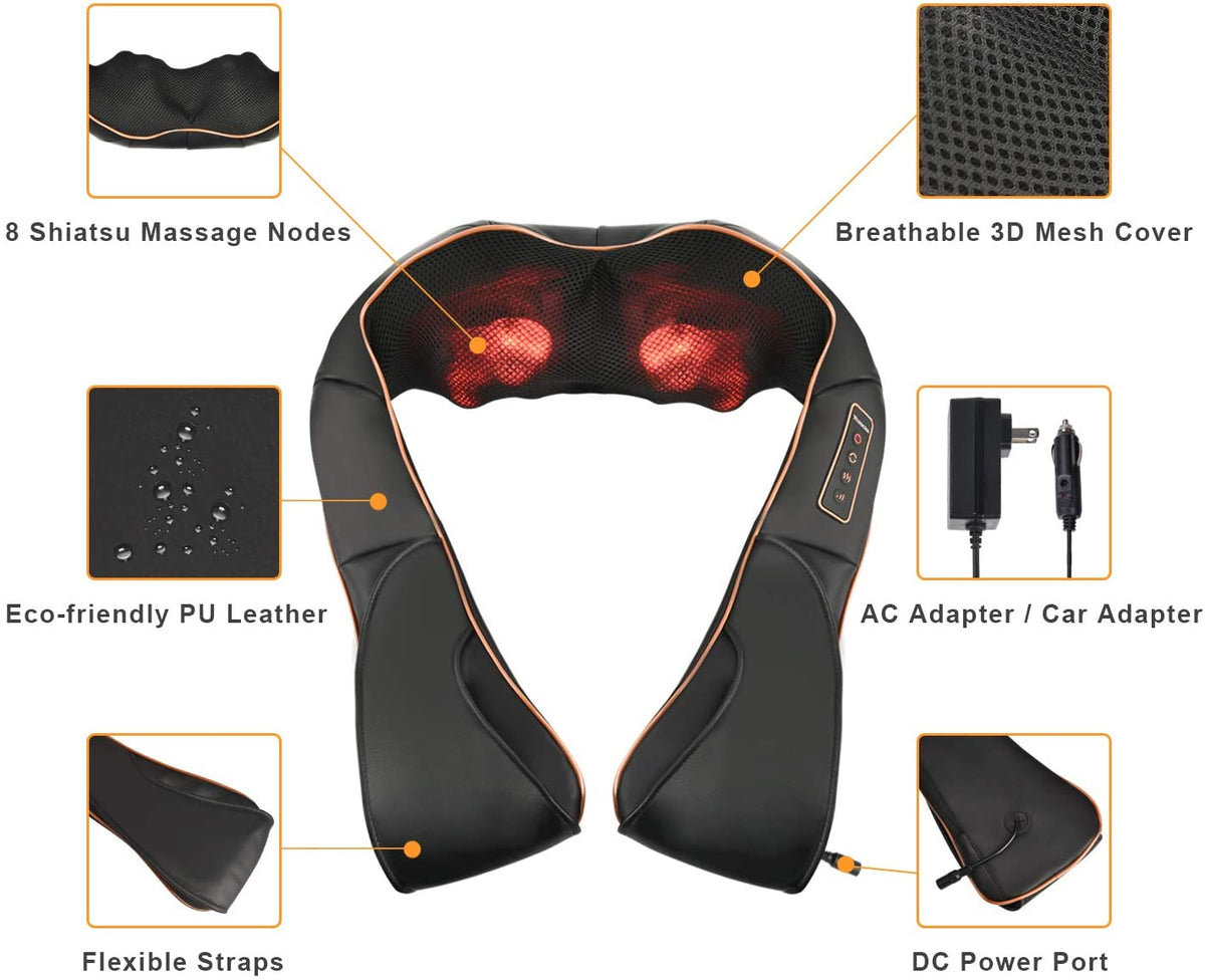 Skanto | RelaxPro Massage Pillow – Shiatsu Heat Pad for Neck, Shoulders, and Back