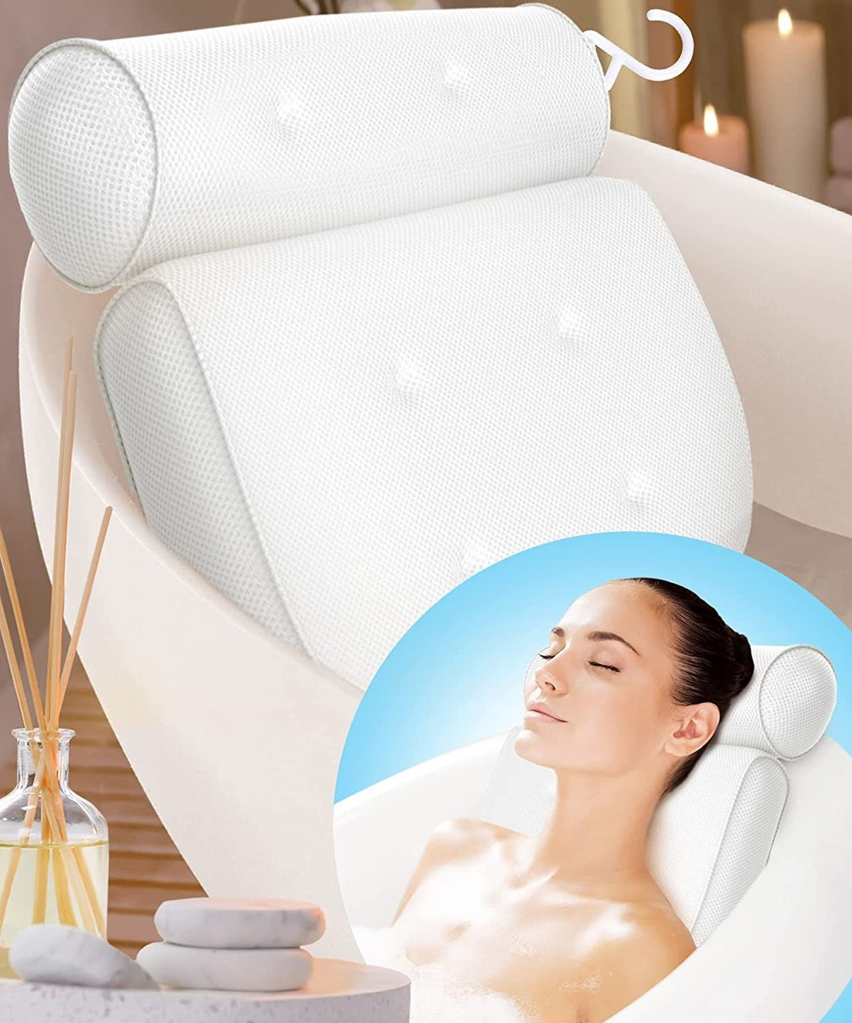 Skanto | Orthopedic Bath Pillow - Breathable Bath Headrest Made of 3D Mesh Fabric with Suction Cups