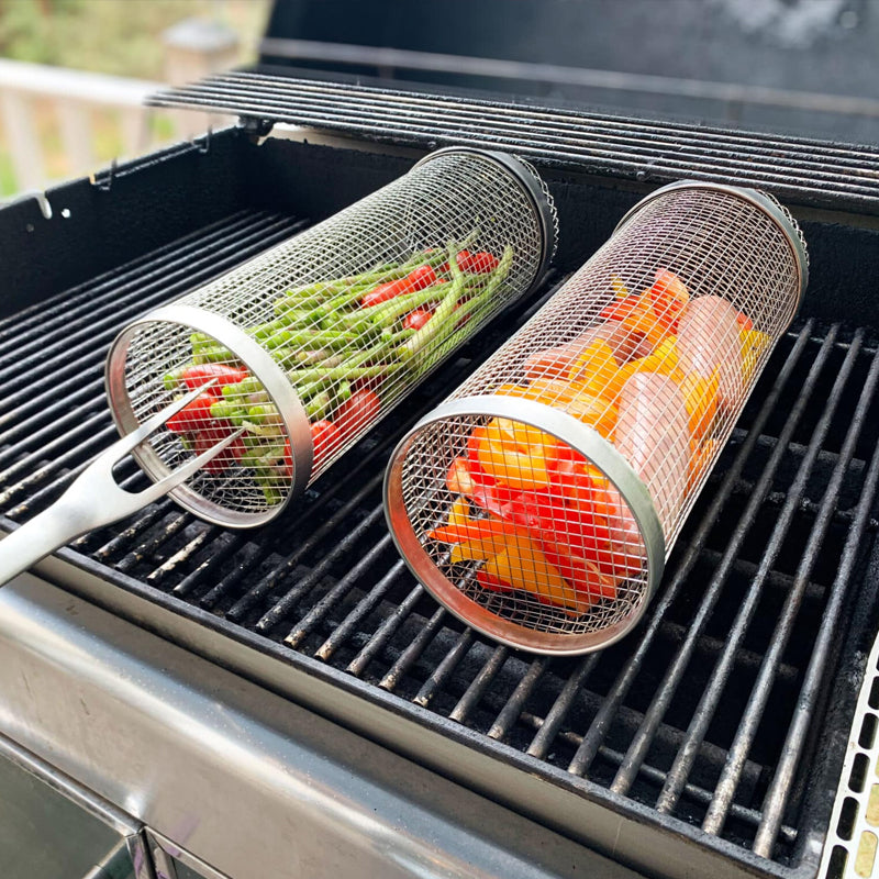 Rolling BBQ Grill Basket – Stainless Steel