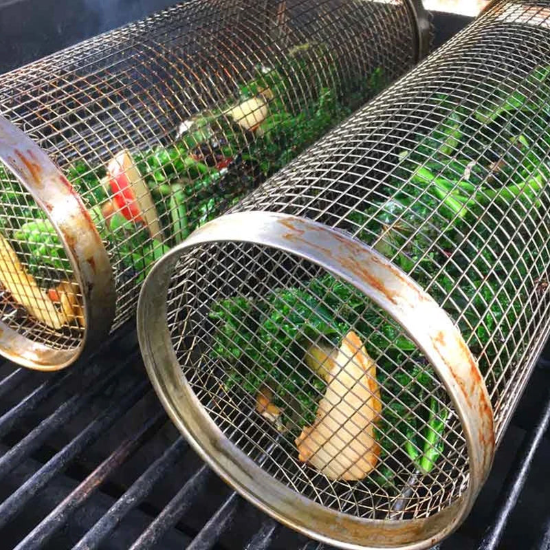 Rolling BBQ Grill Basket – Stainless Steel