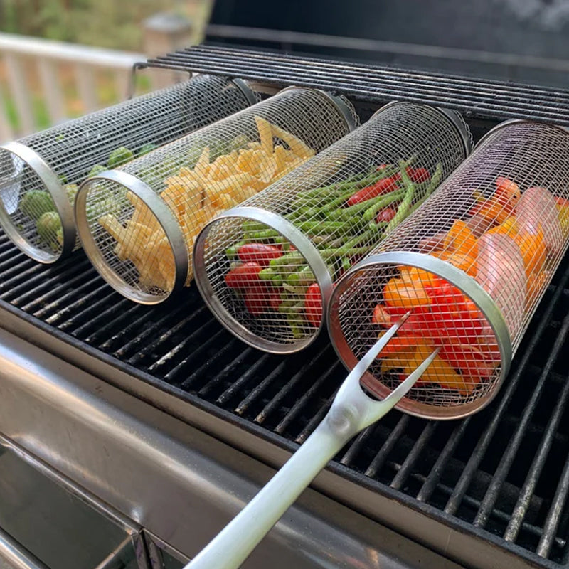Rolling BBQ Grill Basket – Stainless Steel