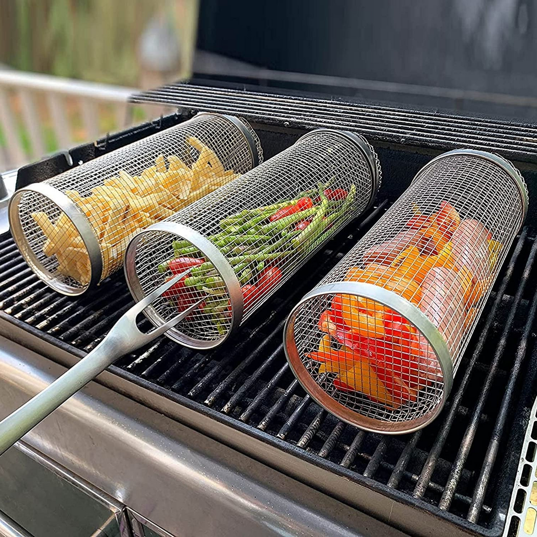 Rolling BBQ Grill Basket – Stainless Steel