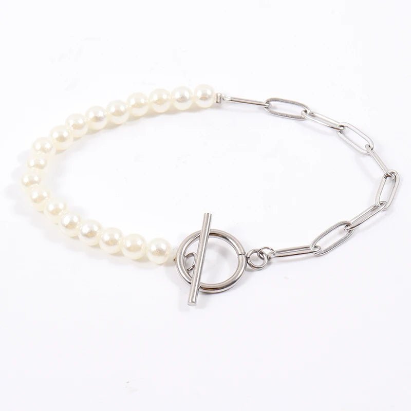 Kalsten | Paperclip Chain Pearl Blended Bracelet and Necklace