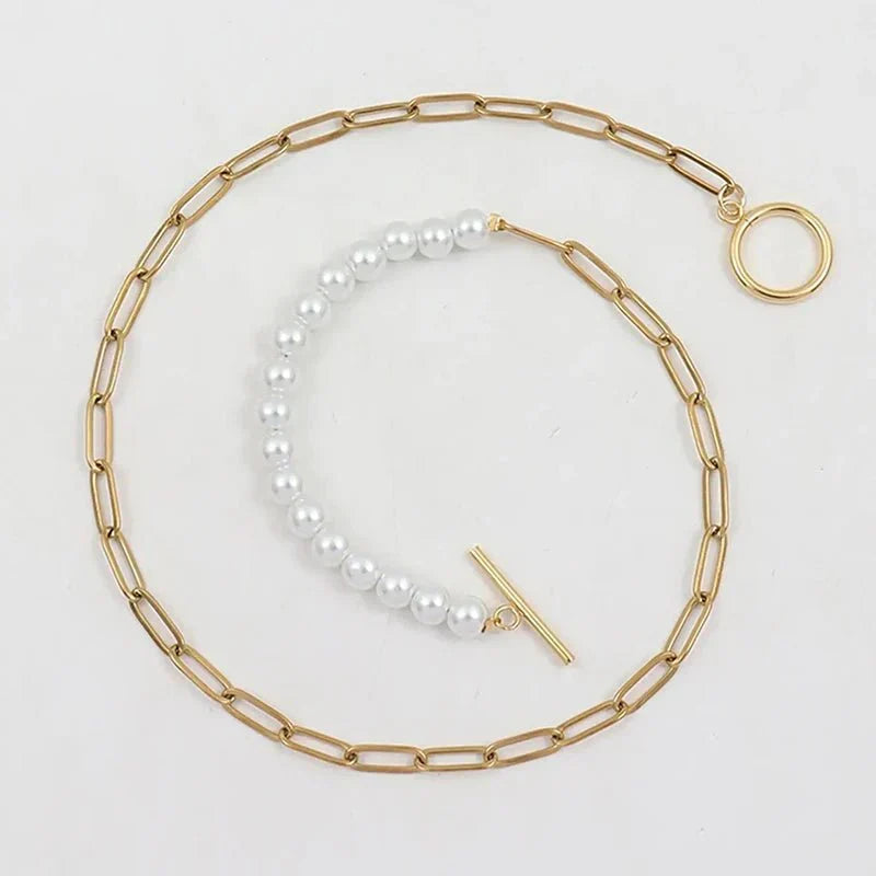 Kalsten | Paperclip Chain Pearl Blended Bracelet and Necklace