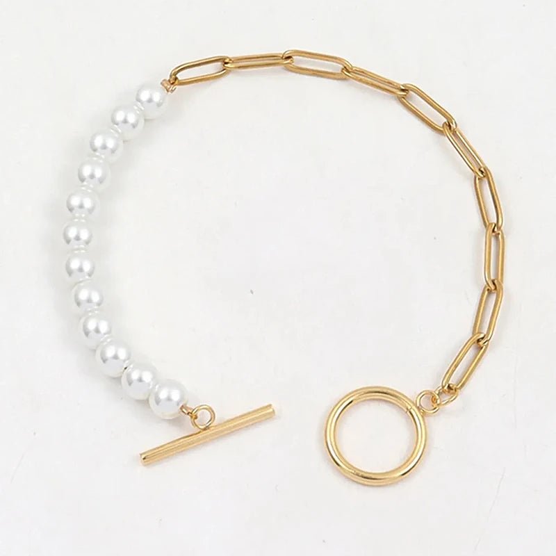 Kalsten | Paperclip Chain Pearl Blended Bracelet and Necklace