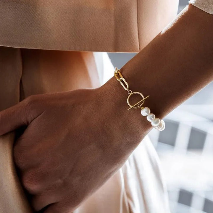 Kalsten | Paperclip Chain Pearl Blended Bracelet and Necklace