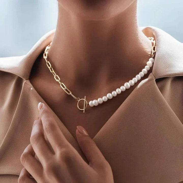 Kalsten | Paperclip Chain Pearl Blended Bracelet and Necklace