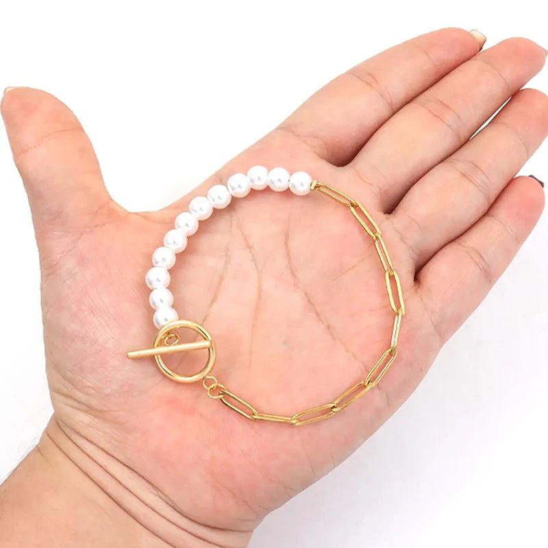 Kalsten | Paperclip Chain Pearl Blended Bracelet and Necklace