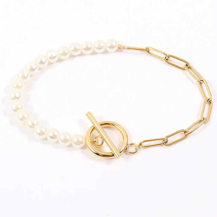 Kalsten | Paperclip Chain Pearl Blended Bracelet and Necklace