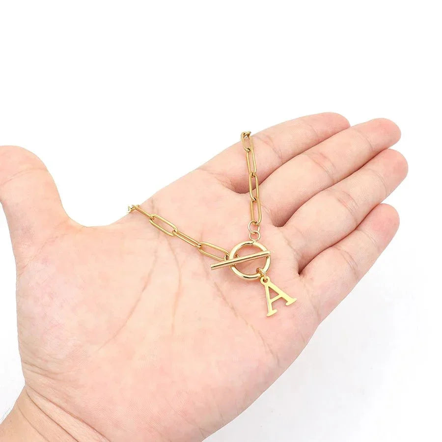 Kalsten | Paperclip Letter Initial Circle Lock Clasp Necklace