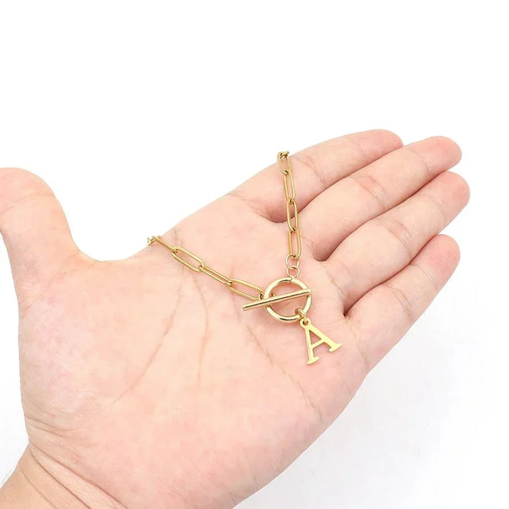 Kalsten | Paperclip Letter Initial Circle Lock Clasp Necklace