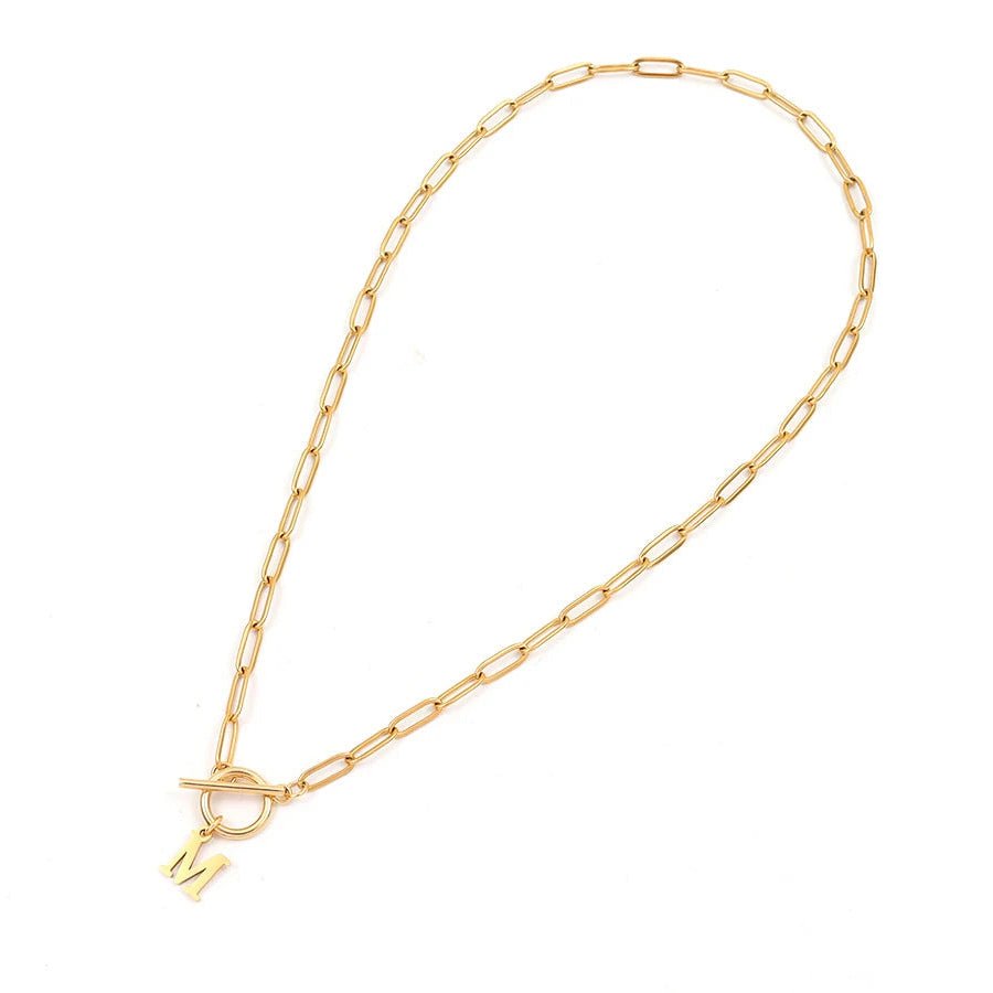 Kalsten | Paperclip Letter Initial Circle Lock Clasp Necklace