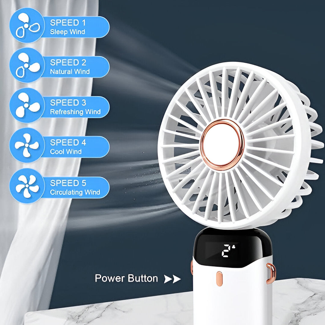 Rechargeable Handheld Mini Fan | 5-Speed, 90-Degree Adjustable & Quiet for Office, Home & Outdoor Use | Kalsten