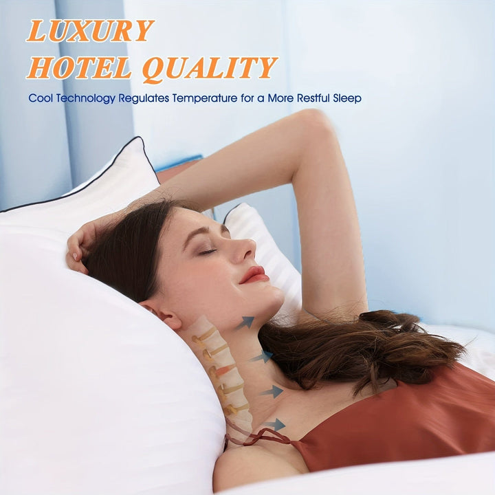 1pc Luxury Hotel Quality Bed Pillow - Cooling & Supportive - Perfect For Bedroom Guest Rooms - Soft Down Alternative Filling For Back, Stomach & Side Sleepers | Kalsten