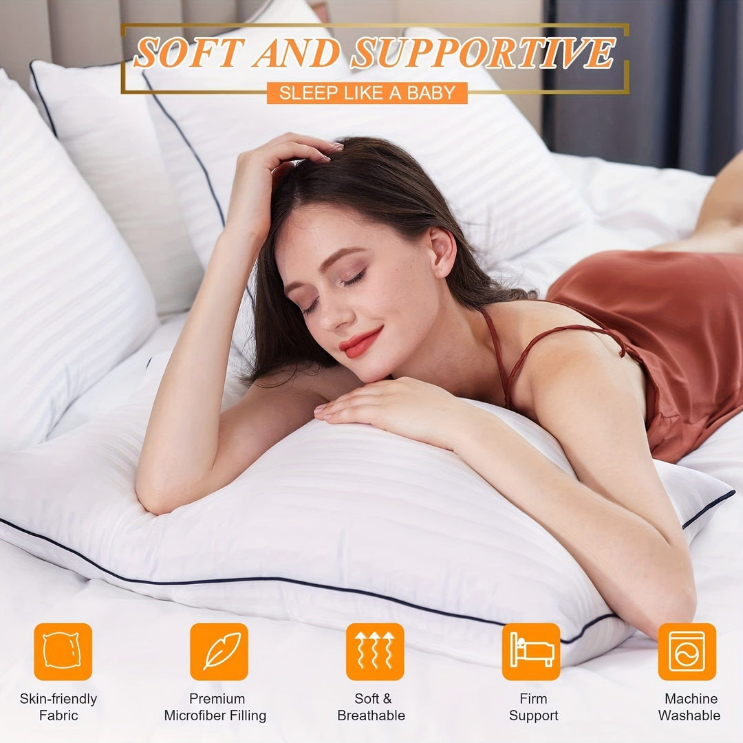 1pc Luxury Hotel Quality Bed Pillow - Cooling & Supportive - Perfect For Bedroom Guest Rooms - Soft Down Alternative Filling For Back, Stomach & Side Sleepers | Kalsten