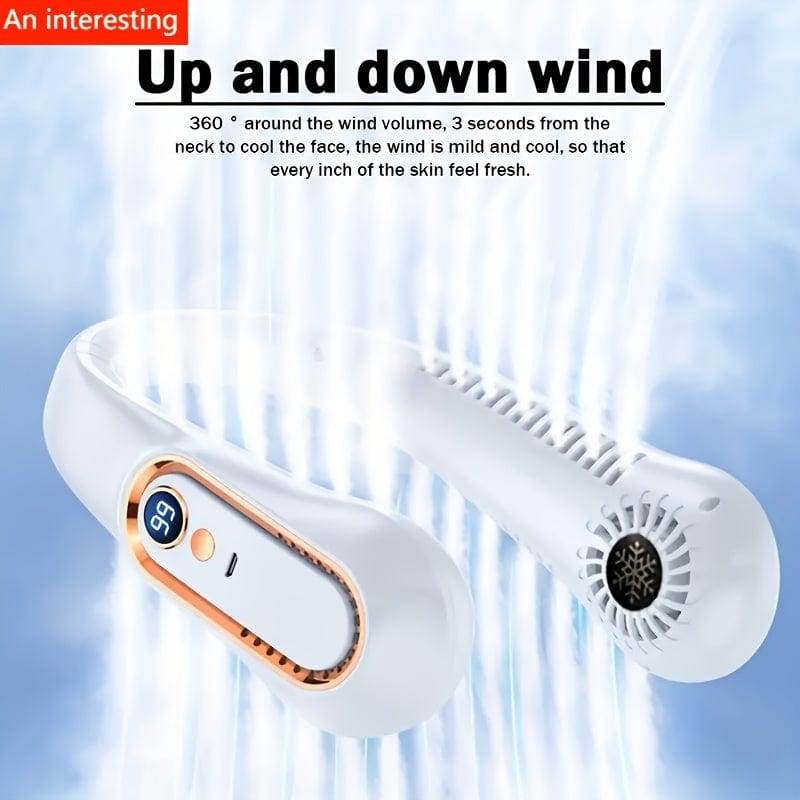 1pc Vaneless Hanging Neck Fan, Portable USB Cooler Fan With 5 Speeds And Digital Display - Super Strong Technology And Bladeless Design For Outdoor Use | Kalsten