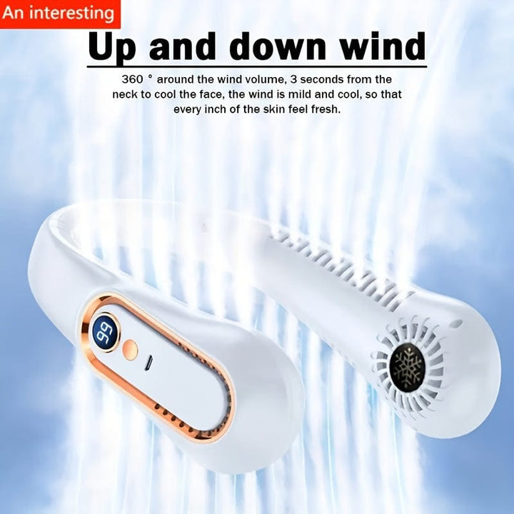1pc Vaneless Hanging Neck Fan, Portable USB Cooler Fan With 5 Speeds And Digital Display - Super Strong Technology And Bladeless Design For Outdoor Use | Kalsten