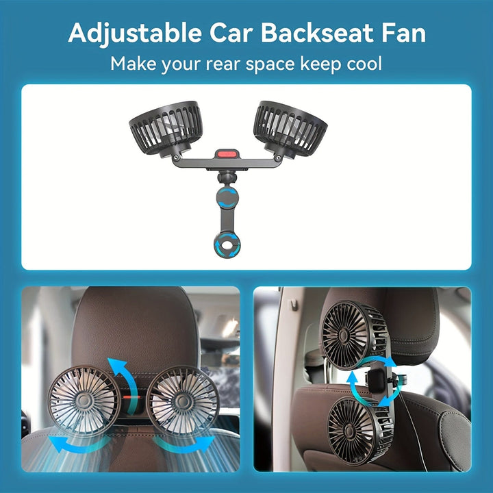 1pc Car Fan, Car Small Air Conditioner, Double-headed Rear Fan, Strong Wind, 360 Degrees Rotation, Large Air Volume, Subwoofer Operation, Base Fixed Clip Mounting Method, Suitable For Car Home | Kalsten