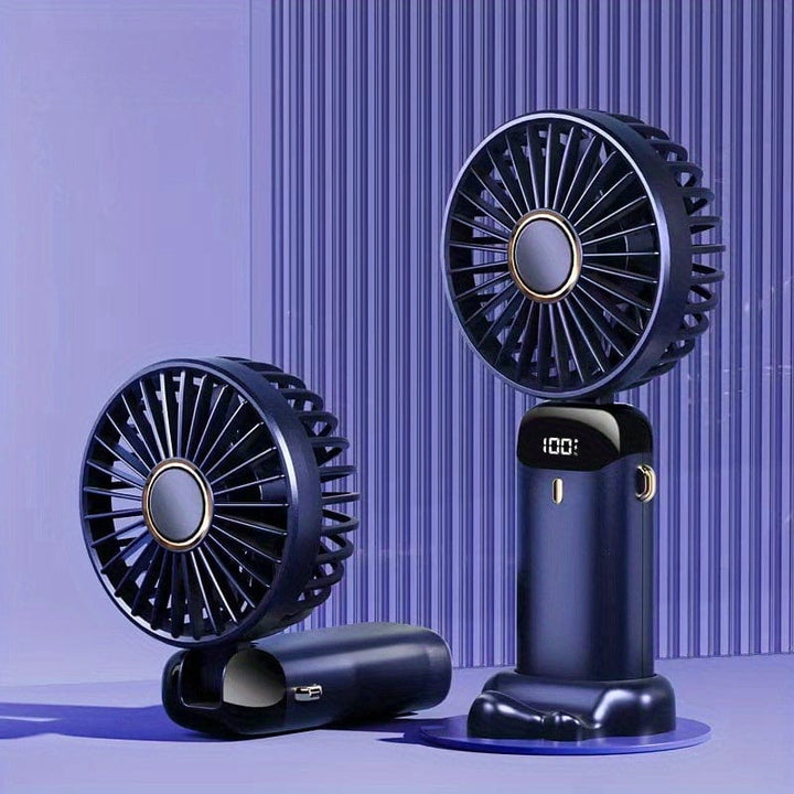 Planet Gates Portable Mini USB Fan LED Digital Display 5 Speeds 21hrs Battery Life Quiet Operation Ideal for Summer Travel and Household Use