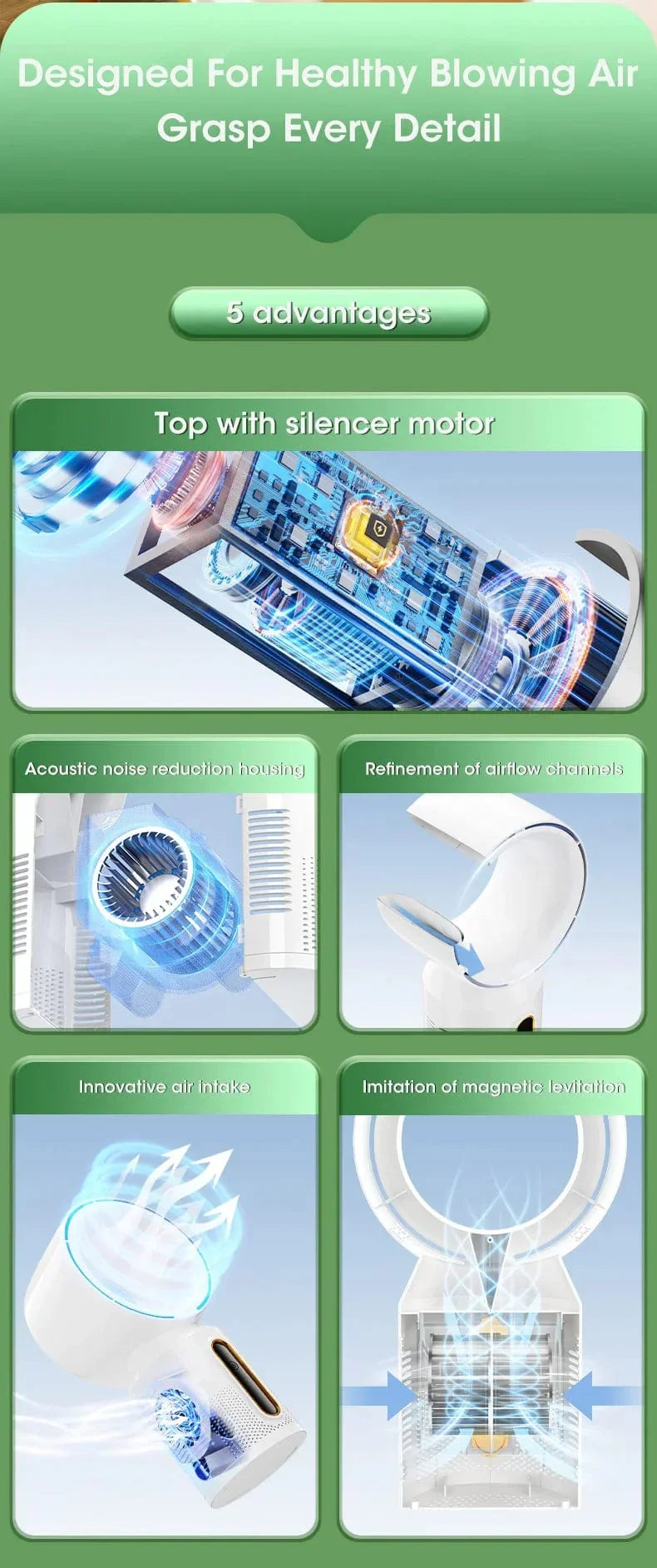 Desktop Bladeless Electric Fan Table Fan 5 Speed Tower Fan For Baby Cooler Air Conditioner USB Rechargeable Cooler Fan | Kalsten
