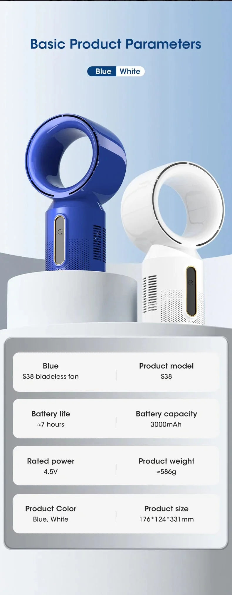 Desktop Bladeless Electric Fan Table Fan 5 Speed Tower Fan For Baby Cooler Air Conditioner USB Rechargeable Cooler Fan | Kalsten