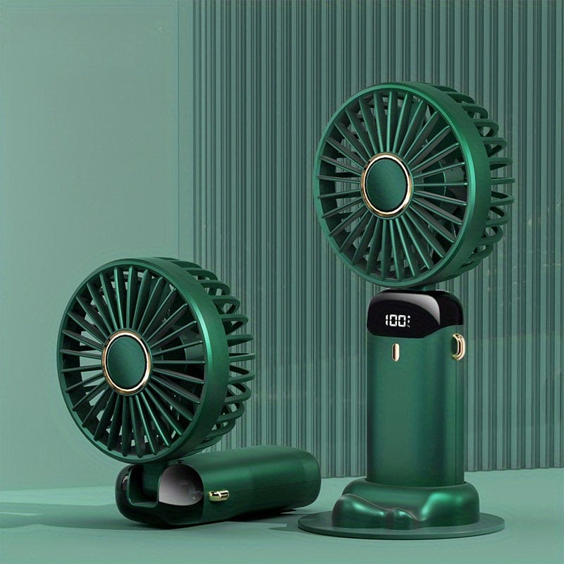 Planet Gates Portable Mini USB Fan LED Digital Display 5 Speeds 21hrs Battery Life Quiet Operation Ideal for Summer Travel and Household Use