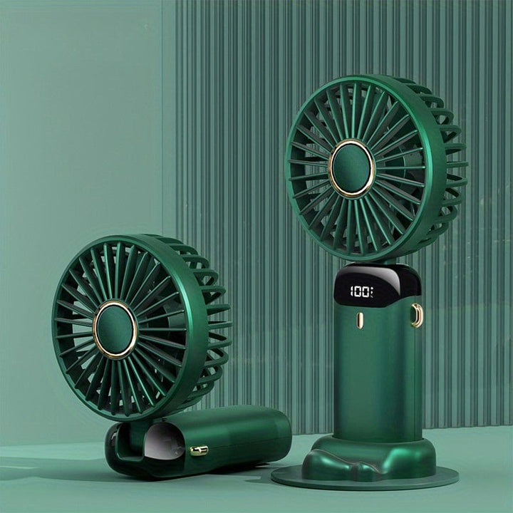 Planet Gates Portable Mini USB Fan LED Digital Display 5 Speeds 21hrs Battery Life Quiet Operation Ideal for Summer Travel and Household Use