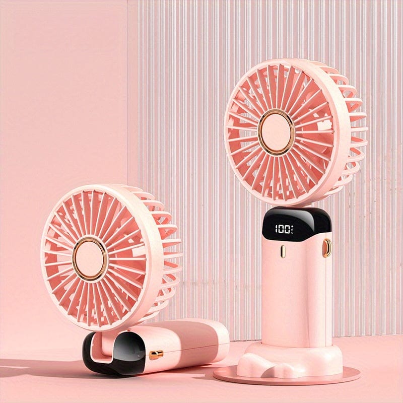Planet Gates Portable Mini USB Fan LED Digital Display 5 Speeds 21hrs Battery Life Quiet Operation Ideal for Summer Travel and Household Use