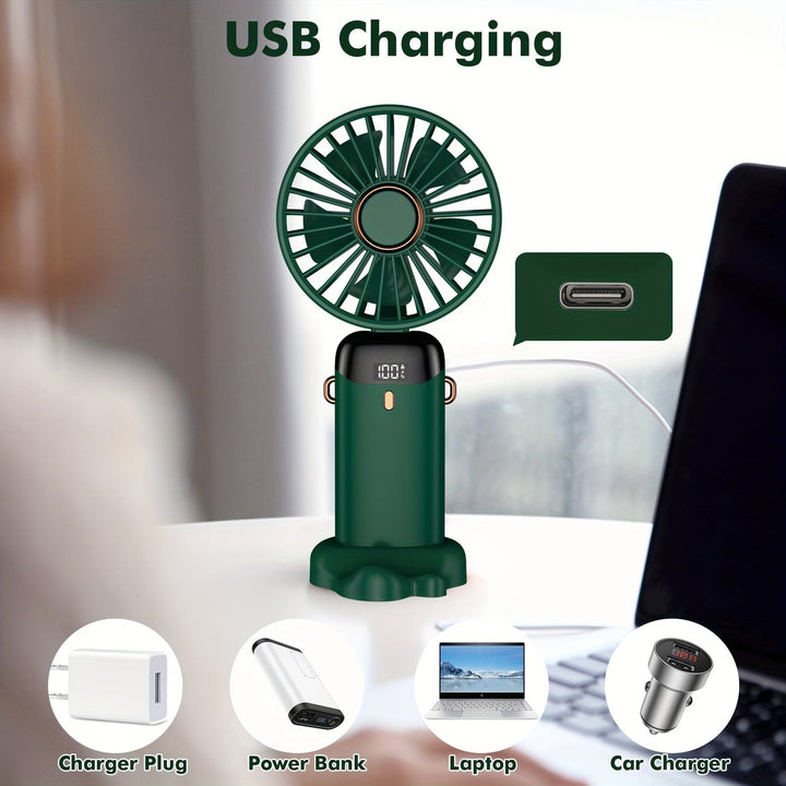 Portable Handheld Mini Fan USB Rechargeable with LED Display 5 Speeds 90° Foldable Battery Operated for Office Bedroom Outdoor Travel Camping Back to School Supplies | Kalsten