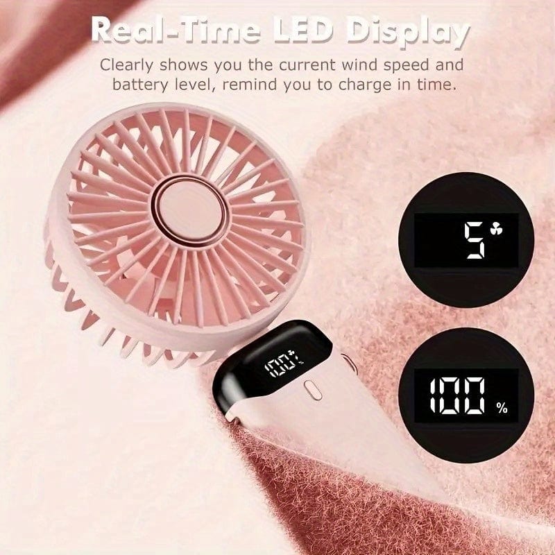 Portable Mini USB Fan LED Digital Display 5 Speeds 21hrs Battery Life Quiet Operation Ideal for Summer Travel and Household Use | Kalsten