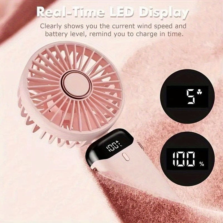 Portable Mini USB Fan LED Digital Display 5 Speeds 21hrs Battery Life Quiet Operation Ideal for Summer Travel and Household Use | Kalsten