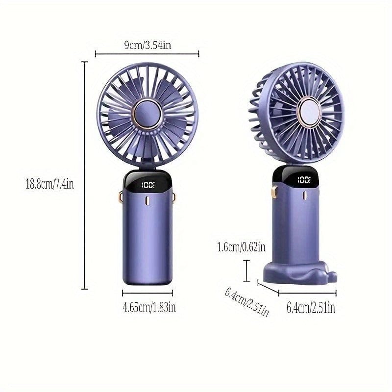 Portable Mini USB Fan LED Digital Display 5 Speeds 21hrs Battery Life Quiet Operation Ideal for Summer Travel and Household Use | Kalsten