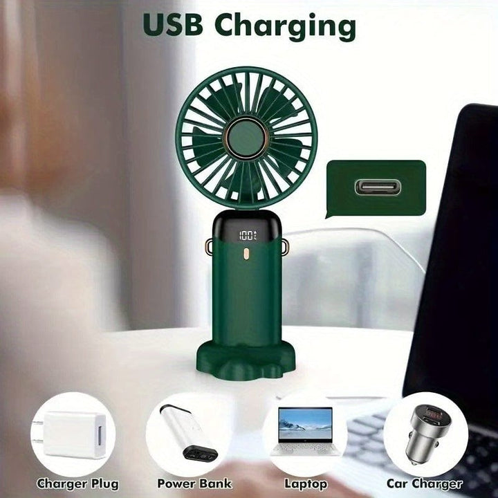 Portable Mini USB Fan LED Digital Display 5 Speeds 21hrs Battery Life Quiet Operation Ideal for Summer Travel and Household Use | Kalsten