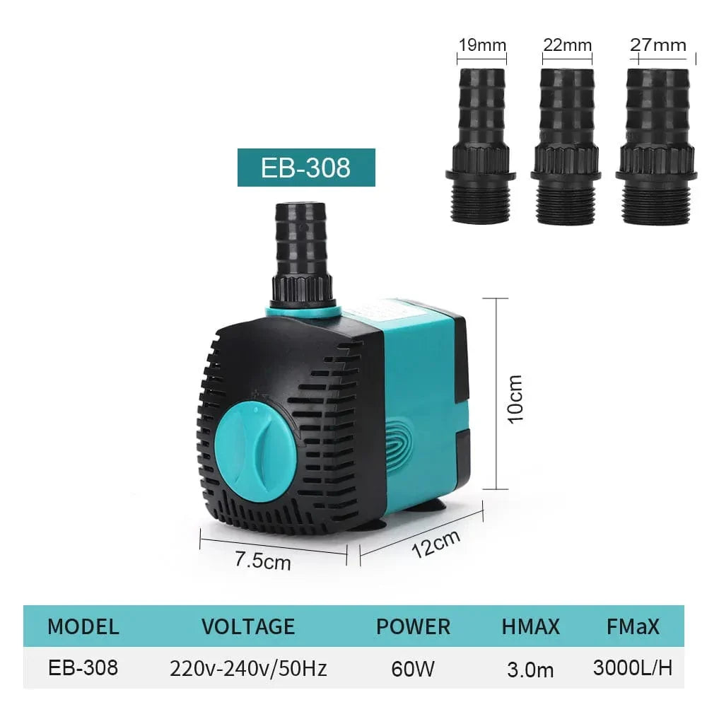 Ultra-Quiet 3-60W Underwater Water Fountain Pump Filter Fish Pond Aquarium Water Pump Tank Fountain EU US 220V-240V | Karnz
