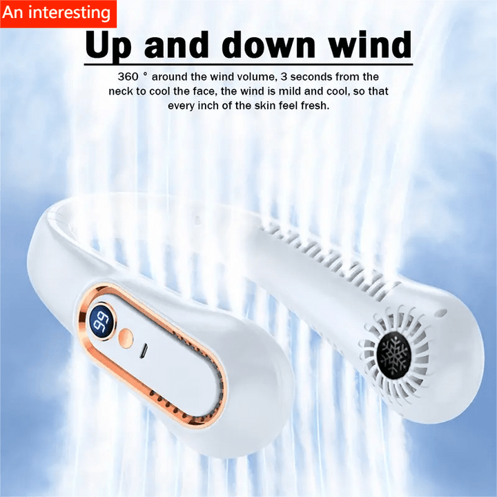 Planet Gates 1pc Vaneless Hanging Neck Fan, Portable USB Cooler Fan With 5 Speeds And Digital Display - Super Strong Technology And Bladeless Design For Outdoor Use