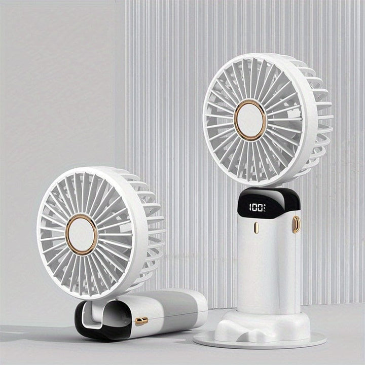 Portable Mini USB Fan LED Digital Display 5 Speeds 21hrs Battery Life Quiet Operation Ideal for Summer Travel and Household Use | Kalsten