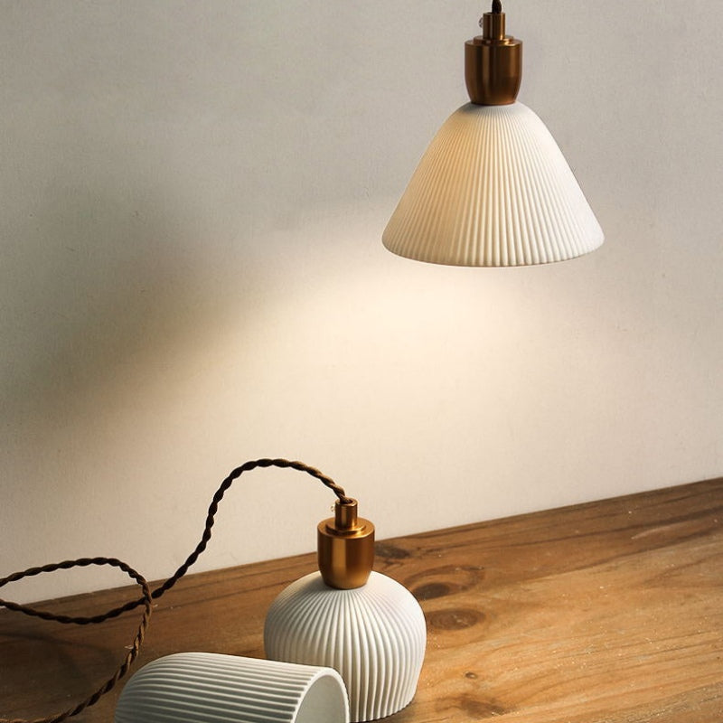Retro Pleated Ceramic Brass Cocoon Pendant Lamp | Kalsten