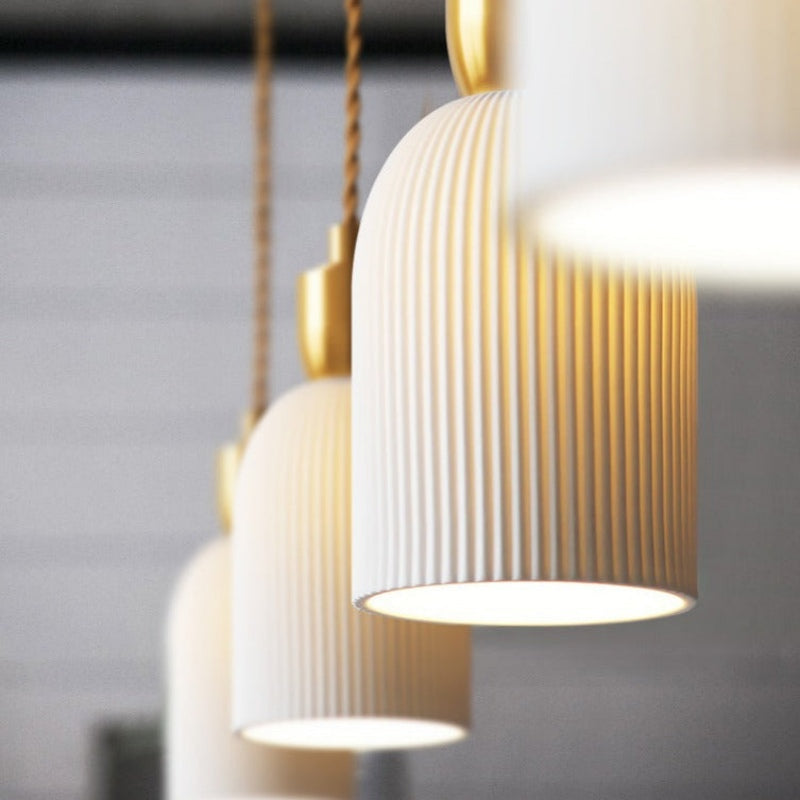 Retro Pleated Ceramic Brass Cocoon Pendant Lamp | Kalsten