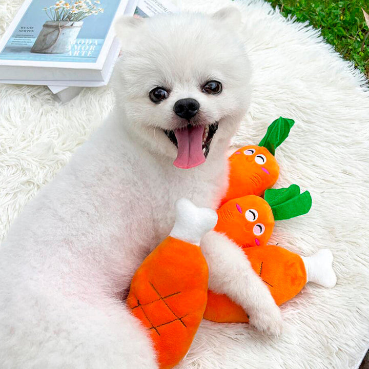 Dog toy – Funny carrot or chicken leg with squeaker | Kalsten