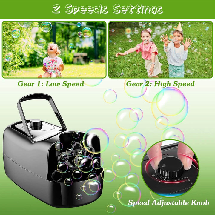 Kalsten | Portable Bubble Machine with 2 Speeds Hand Grip 3000-4000 Bubbles per Minute Plug-powered Battery-powered