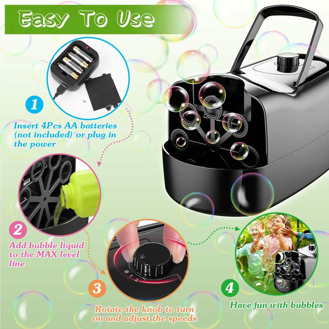 Kalsten | Portable Bubble Machine with 2 Speeds Hand Grip 3000-4000 Bubbles per Minute Plug-powered Battery-powered