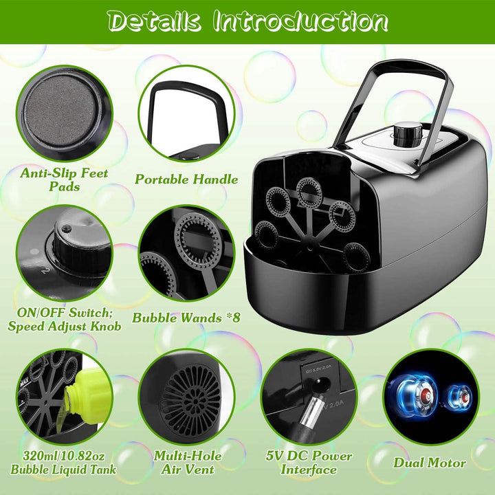 Kalsten | Portable Bubble Machine with 2 Speeds Hand Grip 3000-4000 Bubbles per Minute Plug-powered Battery-powered