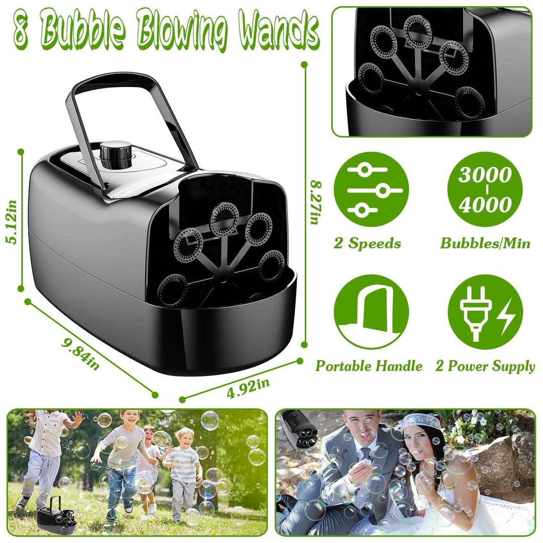 Kalsten | Portable Bubble Machine with 2 Speeds Hand Grip 3000-4000 Bubbles per Minute Plug-powered Battery-powered