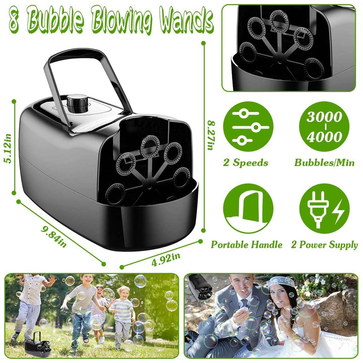 Kalsten | Portable Bubble Machine with 2 Speeds Hand Grip 3000-4000 Bubbles per Minute Plug-powered Battery-powered