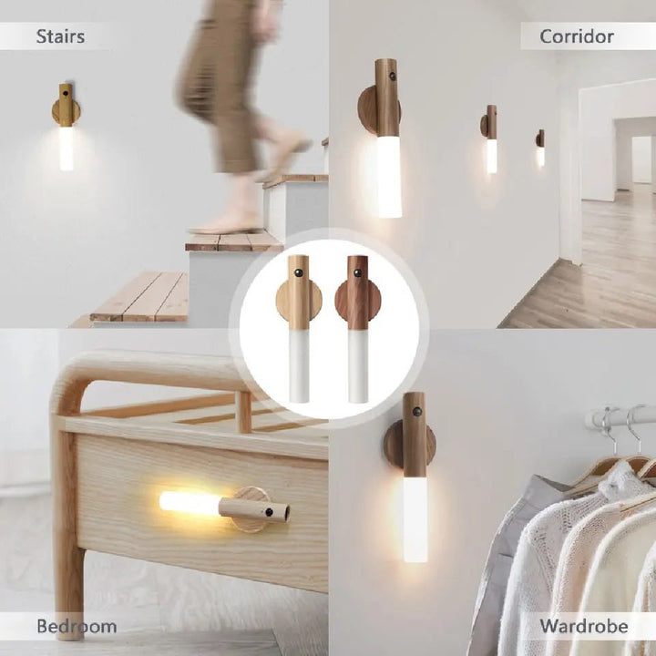 Portable Wooden LED Wall Lamp – Wireless Kalsten